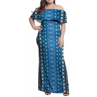 Blue Samoa Malu Tattoo Inspired Family Matching Off Shoulder Maxi Dress and Hawaiian Shirt - Polynesian Pride