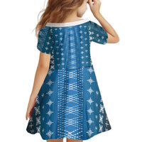 Blue Samoa Malu Tattoo Inspired Family Matching Off Shoulder Short Dress and Hawaiian Shirt - Polynesian Pride