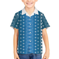 Blue Samoa Malu Tattoo Inspired Family Matching Off Shoulder Short Dress and Hawaiian Shirt - Polynesian Pride