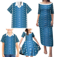 Blue Samoa Malu Tattoo Inspired Family Matching Puletasi and Hawaiian Shirt LT05 - Polynesian Pride