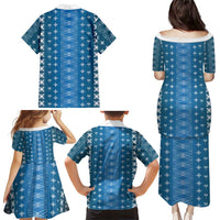 Blue Samoa Malu Tattoo Inspired Family Matching Puletasi and Hawaiian Shirt LT05 - Polynesian Pride