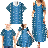 Blue Samoa Malu Tattoo Inspired Family Matching Summer Maxi Dress and Hawaiian Shirt LT05 - Polynesian Pride