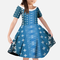 Blue Samoa Malu Tattoo Inspired Kid Short Sleeve Dress LT05 KID Blue - Polynesian Pride