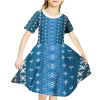 Blue Samoa Malu Tattoo Inspired Kid Short Sleeve Dress LT05 - Polynesian Pride
