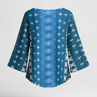 Blue Samoa Malu Tattoo Inspired Kimono Sleeve Blouse LT05 - Polynesian Pride