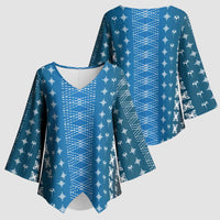 Blue Samoa Malu Tattoo Inspired Kimono Sleeve Blouse LT05 - Polynesian Pride
