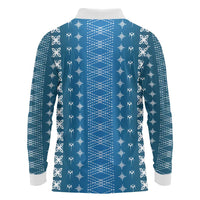 Blue Samoa Malu Tattoo Inspired Long Sleeve Polo Shirt LT05 - Polynesian Pride