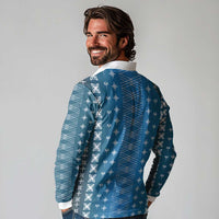 Blue Samoa Malu Tattoo Inspired Long Sleeve Polo Shirt LT05 - Polynesian Pride