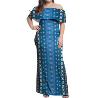 Blue Samoa Malu Tattoo Inspired Off Shoulder Maxi Dress LT05 Women Blue - Polynesian Pride