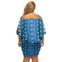 Blue Samoa Malu Tattoo Inspired Off Shoulder Short Dress LT05 - Polynesian Pride