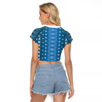 Blue Samoa Malu Tattoo Inspired Raglan Cropped T Shirt LT05 - Polynesian Pride