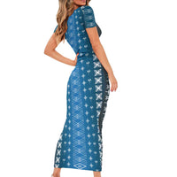 Blue Samoa Malu Tattoo Inspired Short Sleeve Bodycon Dress LT05 - Polynesian Pride