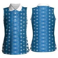 Blue Samoa Malu Tattoo Inspired Women Sleeveless Polo Shirt LT05 - Polynesian Pride