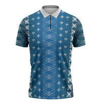 Blue Samoa Malu Tattoo Inspired Zipper Polo Shirt LT05 Blue - Polynesian Pride