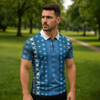 Blue Samoa Malu Tattoo Inspired Zipper Polo Shirt LT05 - Polynesian Pride