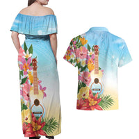 National Ukulele Day Couples Matching Off Shoulder Maxi Dress and Hawaiian Shirt Tropical Vibe