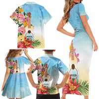 National Ukulele Day Family Matching Short Sleeve Bodycon Dress and Hawaiian Shirt Tropical Vibe