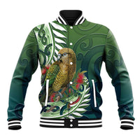 New Zealand Kea Bird Baseball Jacket With Maori Koru Fern LT05 Unisex Green - Polynesian Pride