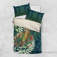 New Zealand Kea Bird Bedding Set With Maori Koru Fern LT05 US Twin 172cm x 218cm Green - Polynesian Pride