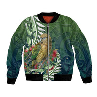 New Zealand Kea Bird Bomber Jacket With Maori Koru Fern LT05 Unisex Green - Polynesian Pride