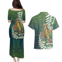 New Zealand Kea Bird Couples Matching Puletasi and Hawaiian Shirt With Maori Koru Fern - Polynesian Pride