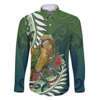 New Zealand Kea Bird Family Matching Long Sleeve Bodycon Dress and Hawaiian Shirt With Maori Koru Fern - Polynesian Pride