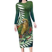 New Zealand Kea Bird Family Matching Long Sleeve Bodycon Dress and Hawaiian Shirt With Maori Koru Fern - Polynesian Pride