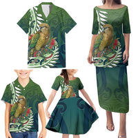 New Zealand Kea Bird Family Matching Puletasi and Hawaiian Shirt With Maori Koru Fern - Polynesian Pride