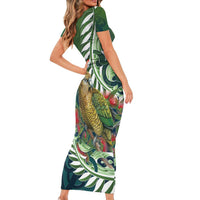 New Zealand Kea Bird Family Matching Short Sleeve Bodycon Dress and Hawaiian Shirt With Maori Koru Fern - Polynesian Pride