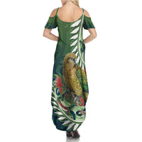 New Zealand Kea Bird Family Matching Summer Maxi Dress and Hawaiian Shirt With Maori Koru Fern - Polynesian Pride