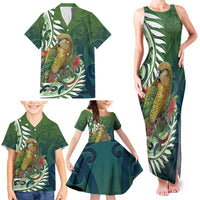 New Zealand Kea Bird Family Matching Tank Maxi Dress and Hawaiian Shirt With Maori Koru Fern - Polynesian Pride