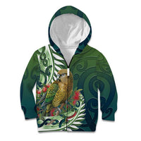 New Zealand Kea Bird Kid Hoodie With Maori Koru Fern LT05 Zip Hoodie Green - Polynesian Pride