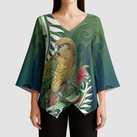 New Zealand Kea Bird Kimono Sleeve Blouse With Maori Koru Fern LT05 - Polynesian Pride
