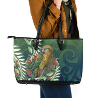 New Zealand Kea Bird Leather Tote Bag With Maori Koru Fern - Polynesian Pride