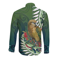New Zealand Kea Bird Long Sleeve Button Shirt With Maori Koru Fern LT05 - Polynesian Pride