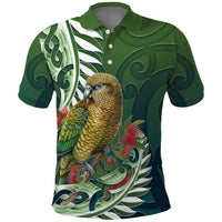 New Zealand Kea Bird Polo Shirt With Maori Koru Fern LT05 Green - Polynesian Pride