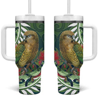 New Zealand Kea Bird Tumbler With Handle With Maori Koru Fern LT05 One Size: 40 oz Green - Polynesian Pride