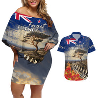 New Zealand ANZAC Day Couples Matching Off Shoulder Short Dress and Hawaiian Shirt The Lonesome Pine With Soldier Fern LT05 Blue - Polynesian Pride