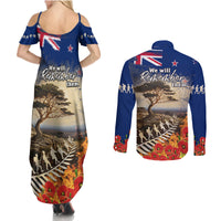 New Zealand ANZAC Day Couples Matching Summer Maxi Dress and Long Sleeve Button Shirt The Lonesome Pine With Soldier Fern LT05 - Polynesian Pride
