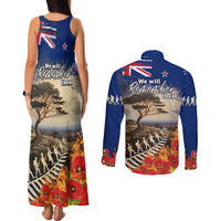 New Zealand ANZAC Day Couples Matching Tank Maxi Dress and Long Sleeve Button Shirt The Lonesome Pine With Soldier Fern LT05 - Polynesian Pride