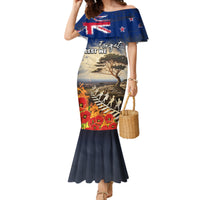 New Zealand ANZAC Day Family Matching Mermaid Dress and Hawaiian Shirt The Lonesome Pine With Soldier Fern LT05 Mom's Dress Blue - Polynesian Pride