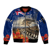 New Zealand ANZAC Day Sleeve Zip Bomber Jacket The Lonesome Pine With Soldier Fern LT05 Unisex Blue - Polynesian Pride