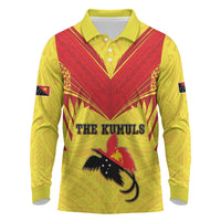 Papua New Guinea Rugby Custom Long Sleeve Polo Shirt Kumuls Heritage LT05 Yellow - Polynesian Pride