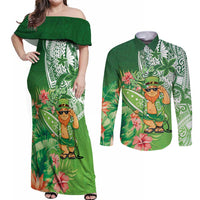 Aloha Hawaii St Patrick's Day Couples Matching Off Shoulder Maxi Dress and Long Sleeve Button Shirt Polynesian Style LT05 Green - Polynesian Pride
