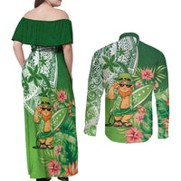 Aloha Hawaii St Patrick's Day Couples Matching Off Shoulder Maxi Dress and Long Sleeve Button Shirt Polynesian Style LT05 - Polynesian Pride