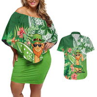 Aloha Hawaii St Patrick's Day Couples Matching Off Shoulder Short Dress and Hawaiian Shirt Polynesian Style LT05 Green - Polynesian Pride