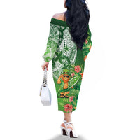Aloha Hawaii St Patrick's Day Family Matching Off The Shoulder Long Sleeve Dress and Hawaiian Shirt Polynesian Style
