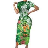 Aloha Hawaii St Patrick's Day Family Matching Short Sleeve Bodycon Dress and Hawaiian Shirt Polynesian Style