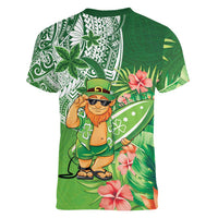 Aloha Hawaii St Patrick's Day Women V-Neck T-Shirt Polynesian Style LT05 - Polynesian Pride