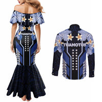 French Polynesia Tuamotu Archipelago Couples Matching Mermaid Dress and Long Sleeve Button Shirt Polynesian Pattern Unique Style LT05 - Polynesian Pride
